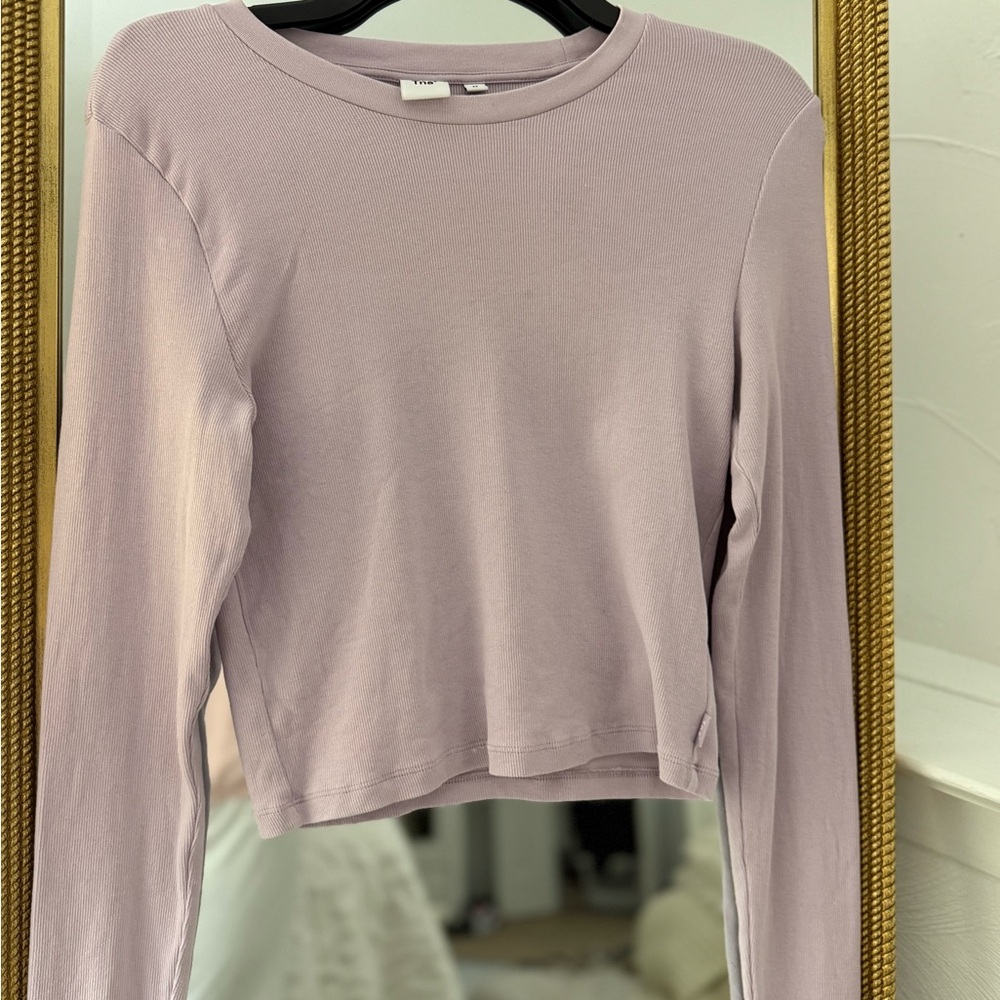 TNA Lavender Cropped Long-Sleeve Crewneck Top